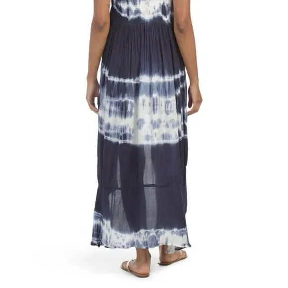 RAVIYA Navy Tie-Dye Hi-lo Cover-up Maxi Dress - LG - Picture 13 of 16